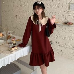 Casual Dresses Japanese Vintage College Women Sweet Bow Cute Petal Full Sleeve Female Skirts Harajuku Loose Straight Doll Kawaii Dress