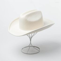 Berets King Wheat 2023 Winter White Wide Brim Wool Women Fedora Stage Show Soild Felt Cap Fashion Casual Outdoor Retro Top Hat