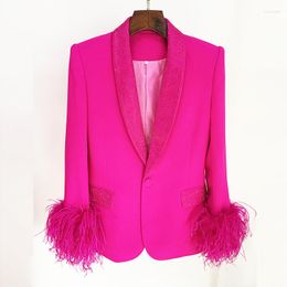 Women's Jackets 2023 Star Fashion Luxury Ostrich Hair Real Feather Diamond Green Fruit Collar Blazer