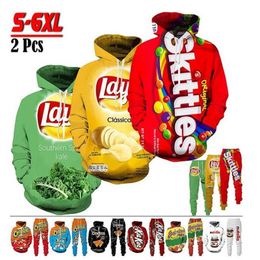 2022 New Men Womens Snack Chips Funny 3D Print Fashion Tracksuits Hip Hop Pants Hoodies ok062239F