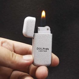 Lighters Dolphin Hy083 Mini Ultra-Thin Grinding Wheel Flame Lighter Frosted Batch Chinese Sand Surface Inflatable Lighter XWC2