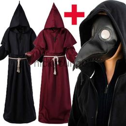 Theme Costume Halloween Medieval Hooded Robe Plague Doctor Witch Costume Mask Hat for Men Cosplay Steampunk Priest Horror Wizard Cloak Cape x1010