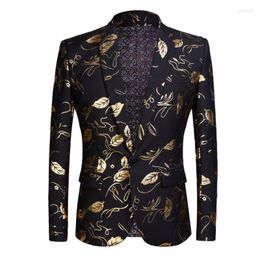 Men's Suits Blazer European And American Black Bottom Gold Leaf Bronzing Fashion Banquet Party Core One Buckle Suit Jacket