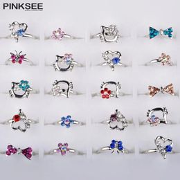 Wedding Jewellery Sets 10pcs lot Children's Crystal Rings Butterfly Flower Heart Bow Design Metal Alloy Ring Mix Finger Jewellery Kid Girls Toys 231009