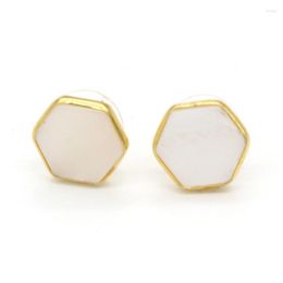 Stud Earrings FYSL Light Yellow Gold Color Hexagon White Shell For Women Green Turquoises Stone Jewelry