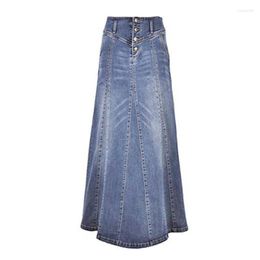 Skirts Denim Skirt Women Floor-Length Dress Spring Autumn Fashion Female Long Sewing Thread Single Breasted Loose Casual Jeans