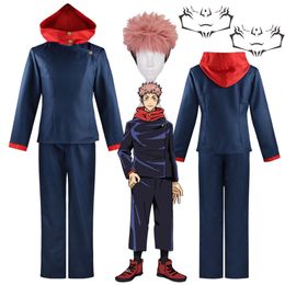 Itadori Yuji Cosplay Anime Jujutsu Kaisen Itadori Yuji Cosplay Costume Hoodie Uniform Wig Suit Halloween Costumes Free Tattoocosplay