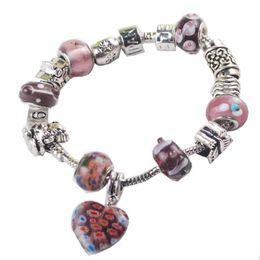 Fine Jewelry 925 Silver Women Love Heart Angle Gift Bracelet Crystal Bead Charm Bracelets2305