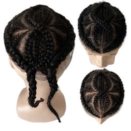 Top Quality Brazilian Virgin Human Hair Replacement Double 8 Corn Braids Toupee 8x10 Full Lace Topper for Black Woman