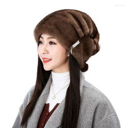 Berets 2023 Winter Hat With Natural For Women Russian Classic Luxury Caps Ear Flap Christmas