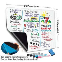 Whiteboards A4 Size Self-adhesive Soft Whiteboard Calendar Wall Board Iron Properties Can Absorb Magnetic Products Planner Sticker 231009