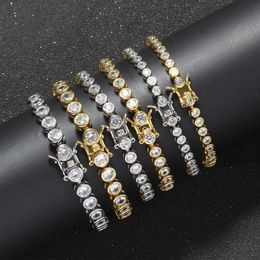 New Fashion Round Charm Tennis Bracelet Bangle Iced Out 5mm Width 7inch 8inch High Quality Brass Hip Hop Bling CZ Zircon Men'226Q