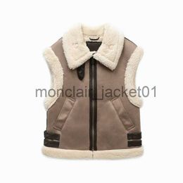 Women's Down Parkas ZVRI 2023 autumn winter new ladies warm fur integrated sleeveless fleece stitching coat vest jacket J231010