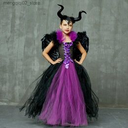 Theme Costume Halloween Come Dress Deluxe Girls Fancy Christening Black Glam Gown Tutu Dress Kids Demon Queen Sorceress Clothing Q231010