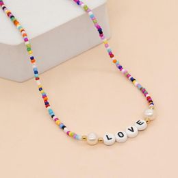 Pendant Necklaces Beaded Necklace The Letters LOVE Pearl Fashion Simplicity Bohemia Hand Weaving Adjustable Rice Bead