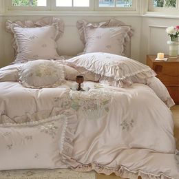 Bedding Sets French Romance 1000TC Egyptian Cotton Set With Vintage Rose Flowers Embroidery Lace Duvet Cover Bed Sheet Pillowcases