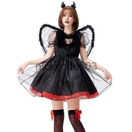 Theme Costume Halloween Fallen Black White Angels Cosplay Costume with Wings Skirt Demon Role Evil Devil Halloween Cosplay Costume x1010