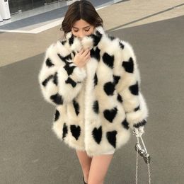 Women's Fur Coat Women 2023 Winter Jacket Black And White Love Environmentally Friendly Loose Fitting Thickened