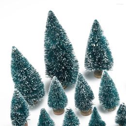 Christmas Decorations Art Beautiful High Quality Artificial Mini Tree Snow Frost Gift Home Decor Pine Wood Base Wreath