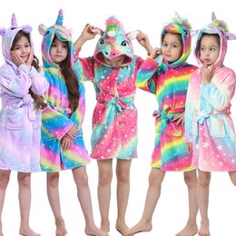Towels Robes Kids Nightgown Unicorn Baby Girls Clothing Towels Cartoon Animal Children Sleepwear Bathrobe Soft Warm Kids Hooded Bathrobe 231006