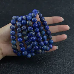 4mm 6mm 8mm 10mm 12mm Natural Lapis Lazuli bracelet Gemstone Healing Power Energy Beads Elastic Stretchable stone round Beads Bracelet
