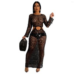 Casual Dresses 2023 Chic Mother Of Pearl Crochet Cover Up Dress For Women Summer Hollow Out Sequins Beach Vacation Outfits