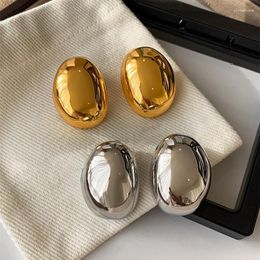 Stud Earrings Fashion Metal Smooth Surface Big Oval 18K Gold Plated Egg Shape Women Statement Party Jewellery Trendy Earpop