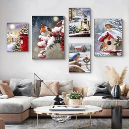 Paintings Christmas Decoration Painting "Christmas Bird Snow Tree" Festive Decoration Atmosphere Wall Art Room Living Room Decoration 231009