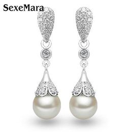 Classic 925 Sterling silver Clear Crystal Long Drop Earrings Teardrop Bridal Party Wedding Jewelry for Women Whole231o