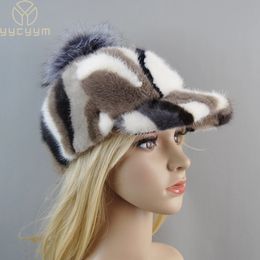 Ball Caps Real Mink Fur Hat Women Thick Warm Russian Cap Female Cute Fashion Winter fur ball Hat Windproof Colorful Baseball Caps 231009