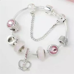 1621cm new pink charm bracelet 925 silver bracelet charm heart beads bird pendant diy Jewellery fit for christmas bracelet and valen327M