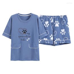 Women's Sleepwear Women Pyjamas Sets Soft Homewear Summer Knit Cotton Short Sleeves Shorts Pyjamas Cute Cartoon Female Pijamas Mujer