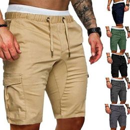 Mens Summer Casual Shorts Solid Color Pocket Gym Sport Running Workout Cargo Jogger Trousers Black Navy Blue Khaki267m