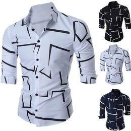 Men's Casual Shirts Spring Autumn Long Sleeve Mens Shirt For Men Irregular Print Slim Fit T-shirts Streetwear Button Up Cardigan Blouse