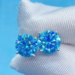 Passed Test Diamond Charming Men Women Earrings S925 Silver Blue Moissanite Earrings Studs Nice Gift for Friend
