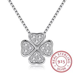 Chains Real 925 Sterling Silver Jewelry Love Clover Necklaces & Pendants Rhinestones Fashion Choker Maxi Necklace Women Collar2635