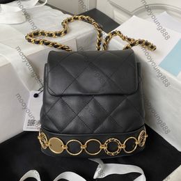 12A Upgrade Mirror Quality Designer 18cm Small Calfskin Backpack Luxurys Womens Quilted Leather Handbags Black Purse Coin Charm Double Chain Strap Bag With Box