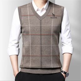 Men's Sweaters Hazzys Autumn and winter V Neck Vest Sweater Men Knitted Casual Sleeveless Stripes High Quality Fashion Male Clothing 231010