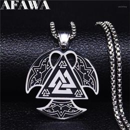 AFAWA Nordic Viking Stainless Steel Ax Necklace for Men Silver Color Big Necklaces & Pendants Jewelry gargantilla N4022S021270b