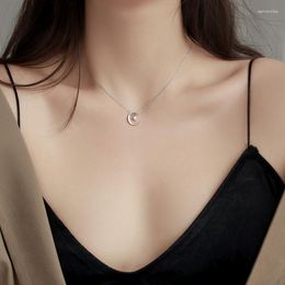 Pendants Moon Star Sterling Silver Necklace Fashion Simple Sparkling Clavicle Chain Woman Wedding Jewellery Party Birthday Gift