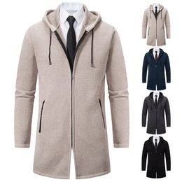 Men's Jackets 2023 Long Trench Coat Men Knit Sweater Cardigan Zipper Jacket Cold Blouse Business Casual Overcoat Fashion Male Jumpers 231010
