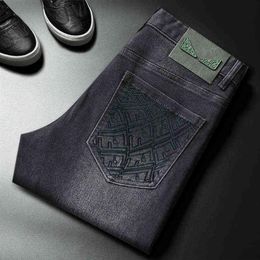 Printed Autumn Jeans Men's Grey Black Three-dimensional Stamping Wash Cat Beard High-end Style Casual Pants250V