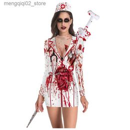 Theme Costume Halloween Horror Role Blood Nurse Short Pack Hip Short Dress Cosplay Zombie Nurse Uniform Come Q231010