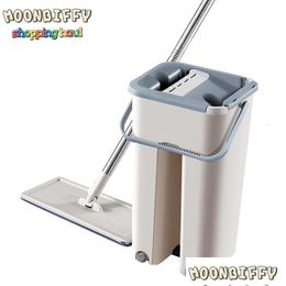 Mop Mop Magic Spray Cleaning Hand Spin Mop in microfibra con secchio Clean Flat Squeeze Home Kitchen Floor Konco 230810 Home Garden Hou Dha53