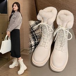 Thick Bottom Snow Boots Winter Padded Mid-calf Retro Martin Boots Biker Cotton Shoes Short Boots Female 1021236