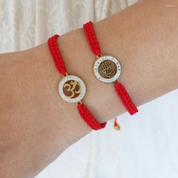 Charm Bracelets Handmade Lucky Red Rope Braided Bracelet Stainless Steel Tibetan Buddhist OM For Women Men Gift