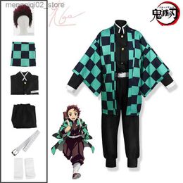 Theme Costume Kamado Tanjirou Cosplay Anime Demon Slayer Kimetsu No Yaiba Come Kimono Full Set Halloween Wig Suit Uniform For Adult Child Q231010