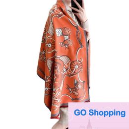 American Style Cashmere Scarf Women's Long Carriage Orange Warm Large Size Shawl Thickened Double-Sided Dual-Use Scarfs