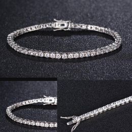 Zircon 4mm Men Tennis bracelet Solid 925 Sterling Silver tennis chains Mens Hip-hop Tide Bracelets 7 5 inch silver Jewelry Gifts304E