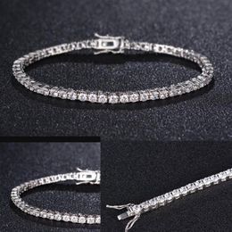 Zircon 4mm Men Tennis bracelet Solid 925 Sterling Silver tennis chains Mens Hip-hop Tide Bracelets 7 5 inch silver Jewellery Gifts304E